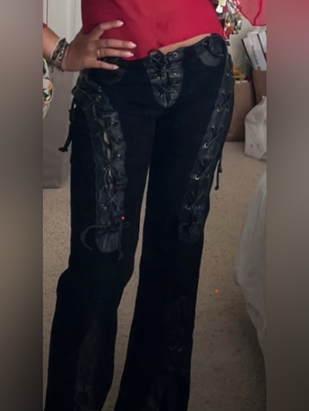 Vintage Rare PLAYBOY Black Suede Lace-Up Detail Pants